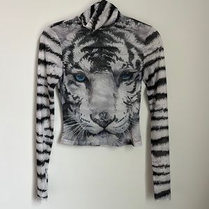 Mesh Tiger Print Turtleneck / Medium